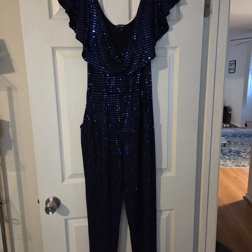 Curvy Sense Black and Blue Sequin Jumpsuit - Picture 2 of 2